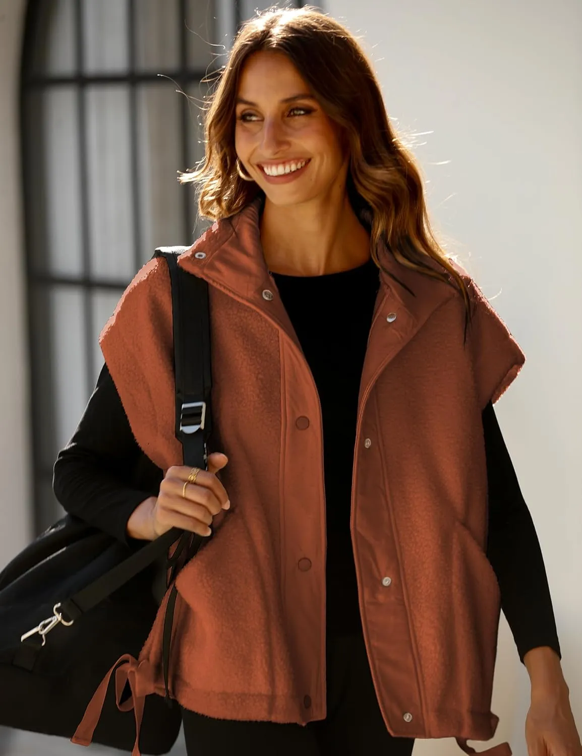 Yeokou Women's Fleece Vest Casual Sleeveless Button Down Winter Warm Sherpa Jacket with Pockets