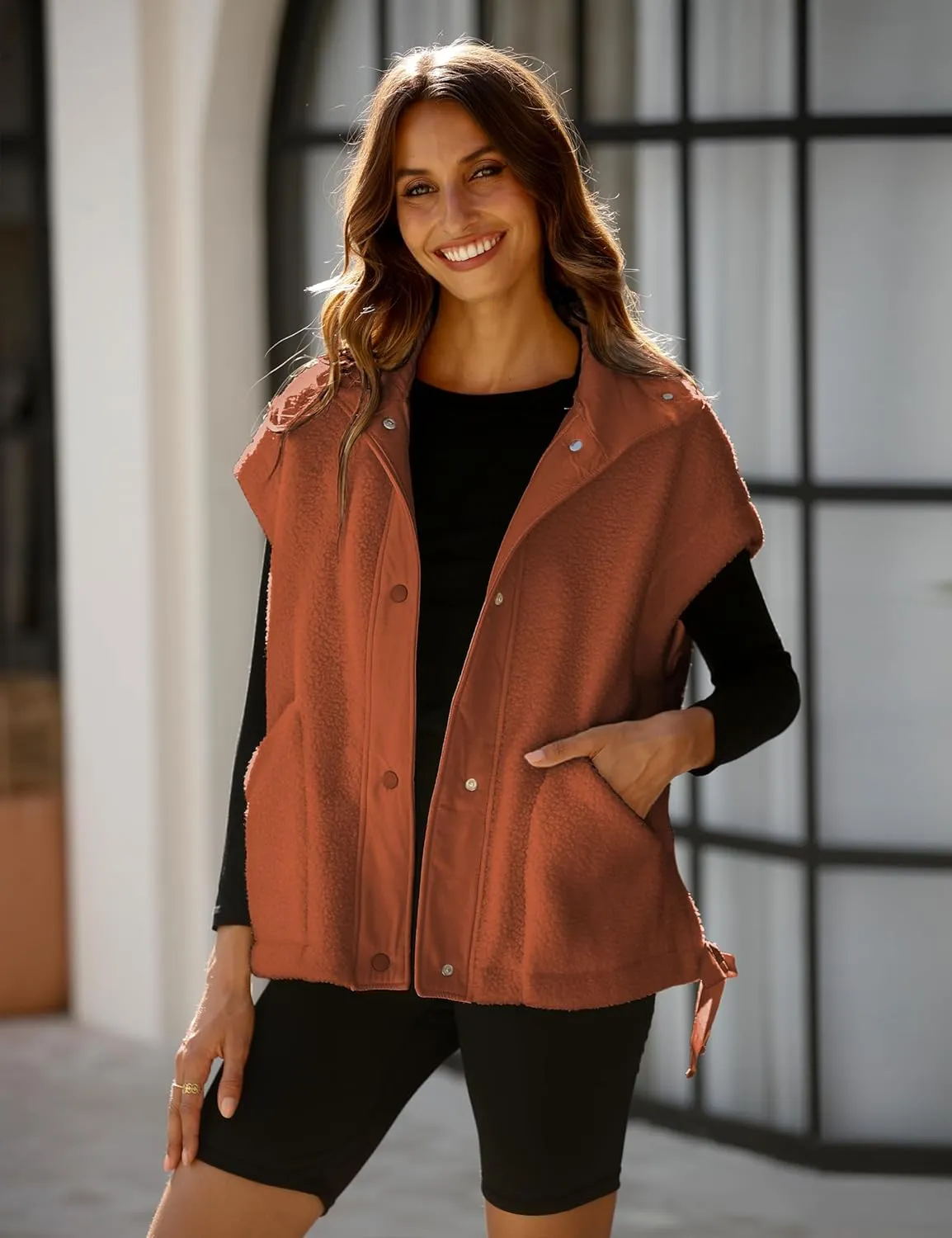 Yeokou Women's Fleece Vest Casual Sleeveless Button Down Winter Warm Sherpa Jacket with Pockets