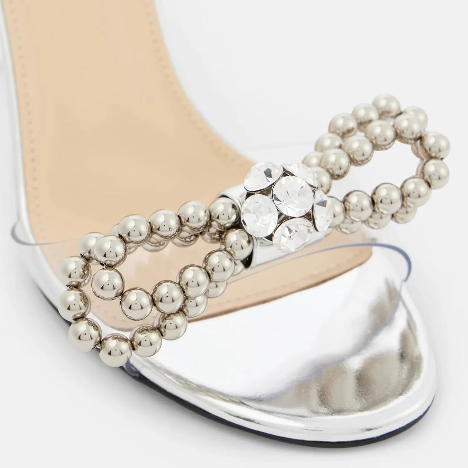 YIYA Women's Double Bowknots White Pearl Mules Stiletto Kitten High Heels Open Round Toe Satin Wedding Bridal Dress Sandals Slip On Shoes