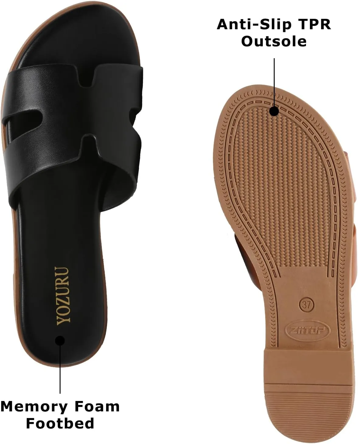 Yozuru Womens Flat Sandals Open Toe Dressy Summer Sandals Comfortable Casual Slip on Leather Slides Sandals for women