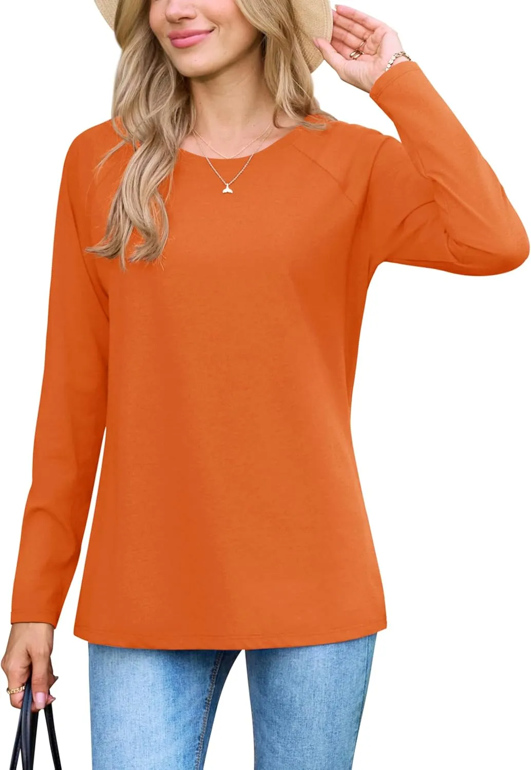 YUCOLEN Women’s Long Sleeve T Shirt UPF 50  Crew Neck Casual Tee Shirt Basic Cotton Tshirt Tops