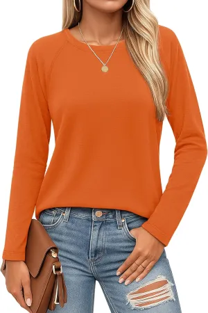 YUCOLEN Women’s Long Sleeve T Shirt UPF 50  Crew Neck Casual Tee Shirt Basic Cotton Tshirt Tops