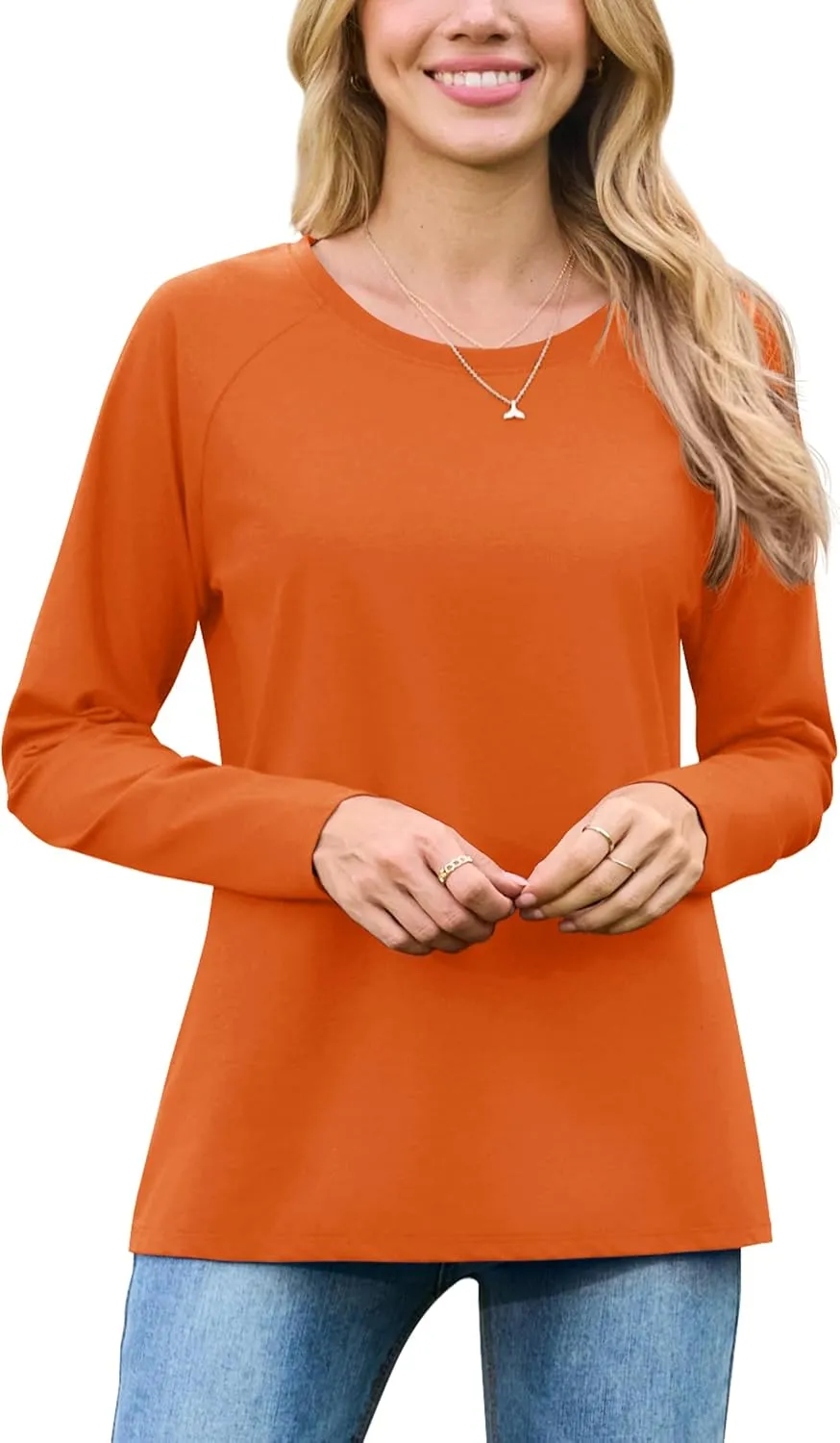 YUCOLEN Women’s Long Sleeve T Shirt UPF 50  Crew Neck Casual Tee Shirt Basic Cotton Tshirt Tops