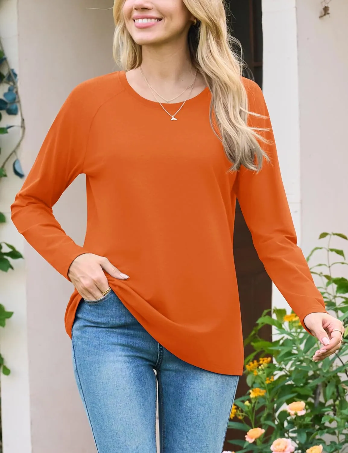 YUCOLEN Women’s Long Sleeve T Shirt UPF 50  Crew Neck Casual Tee Shirt Basic Cotton Tshirt Tops