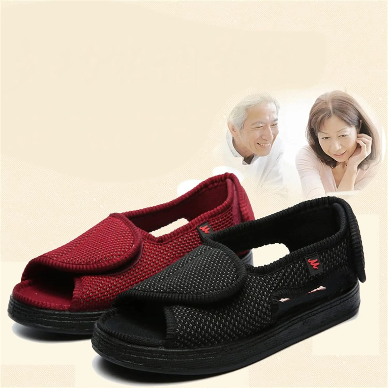 Yytcsjz Top Adjustable Diabetic Slipper Shoes, Open Toe Sandals Easy on Off, Comfy, Non Slip, Swollen Feet Edema Walking Shoes, for Diabetic and Edema Elderly (Color : Claret, Foot Length : 24.5cm)