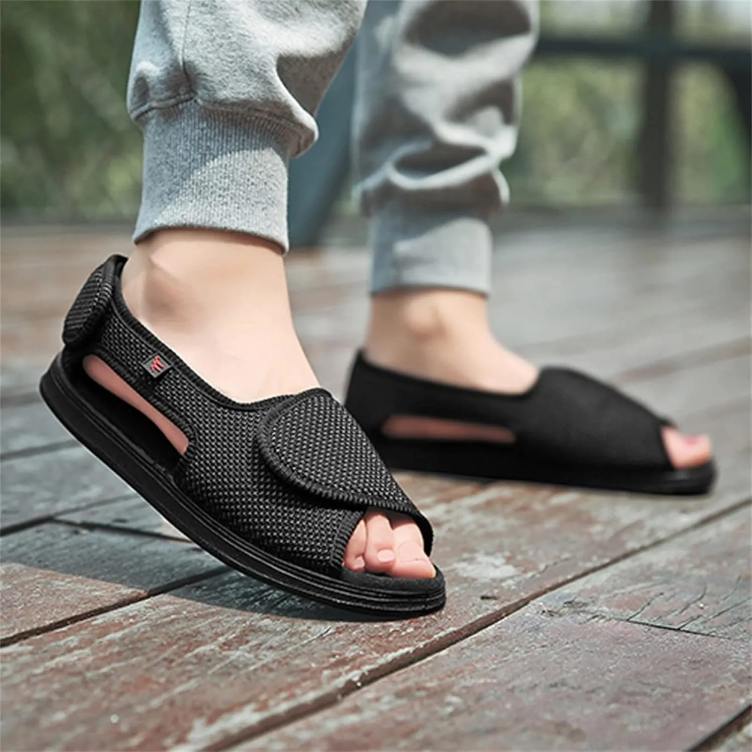 Yytcsjz Top Adjustable Diabetic Slipper Shoes, Open Toe Sandals Easy on Off, Comfy, Non Slip, Swollen Feet Edema Walking Shoes, for Diabetic and Edema Elderly (Color : Claret, Foot Length : 24.5cm)