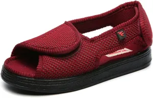 Yytcsjz Top Adjustable Diabetic Slipper Shoes, Open Toe Sandals Easy on Off, Comfy, Non Slip, Swollen Feet Edema Walking Shoes, for Diabetic and Edema Elderly (Color : Claret, Foot Length : 24.5cm)