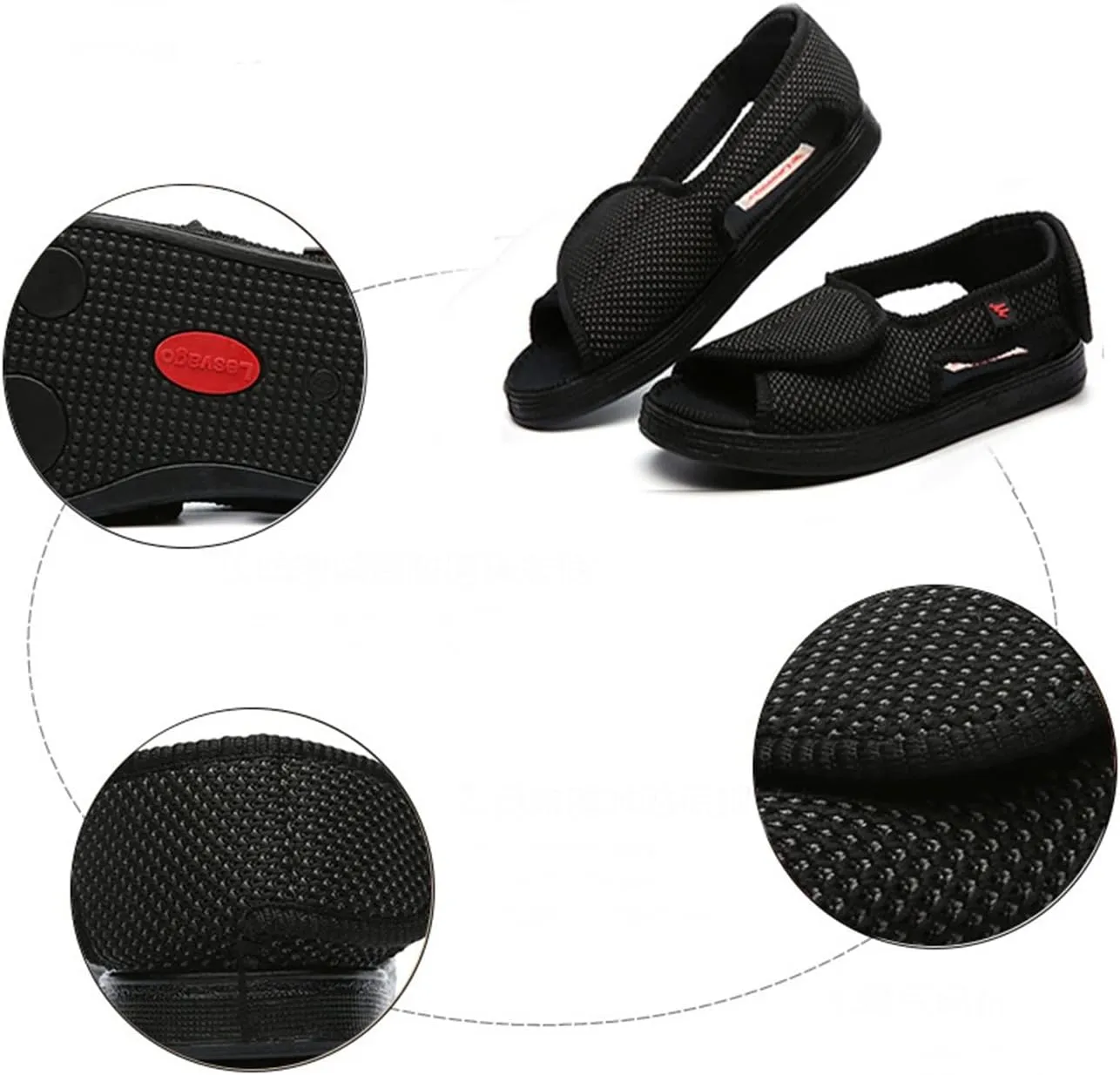 Yytcsjz Top Adjustable Diabetic Slipper Shoes, Open Toe Sandals Easy on Off, Comfy, Non Slip, Swollen Feet Edema Walking Shoes, for Diabetic and Edema Elderly (Color : Claret, Foot Length : 24.5cm)