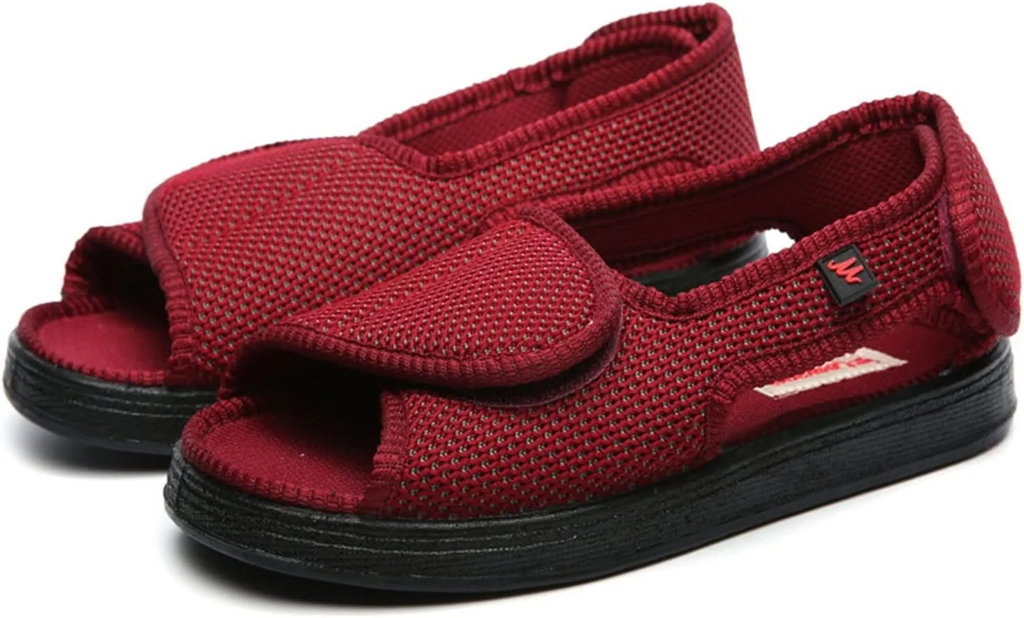 Yytcsjz Top Adjustable Diabetic Slipper Shoes, Open Toe Sandals Easy on Off, Comfy, Non Slip, Swollen Feet Edema Walking Shoes, for Diabetic and Edema Elderly (Color : Claret, Foot Length : 24.5cm)
