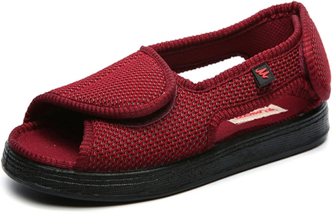 Yytcsjz Top Adjustable Diabetic Slipper Shoes, Open Toe Sandals Easy on Off, Comfy, Non Slip, Swollen Feet Edema Walking Shoes, for Diabetic and Edema Elderly (Color : Claret, Foot Length : 24.5cm)