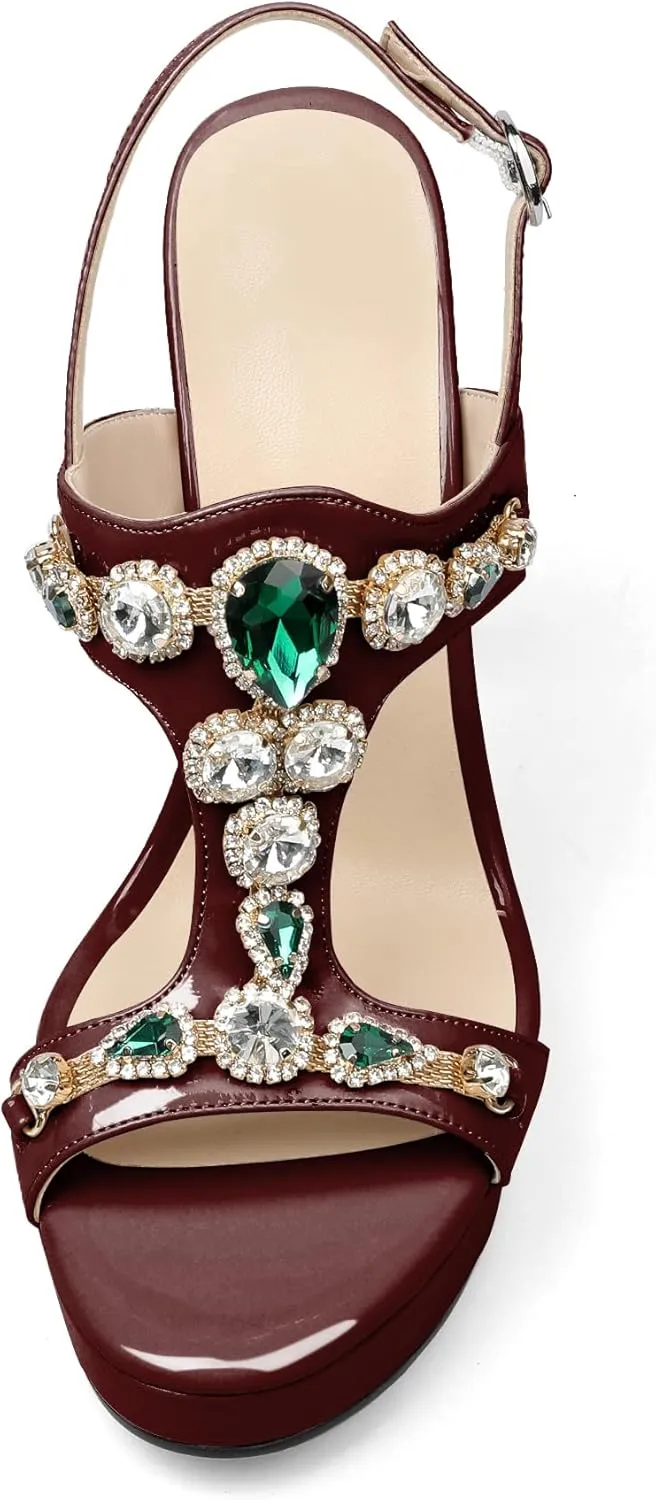 Zamikoo Heeled Sandals for women Platform Rhinestone High Heel Open Toe Stiletto Slingback Sandals Ankle Strap Dress Shoes for Wedding Party Event Evening