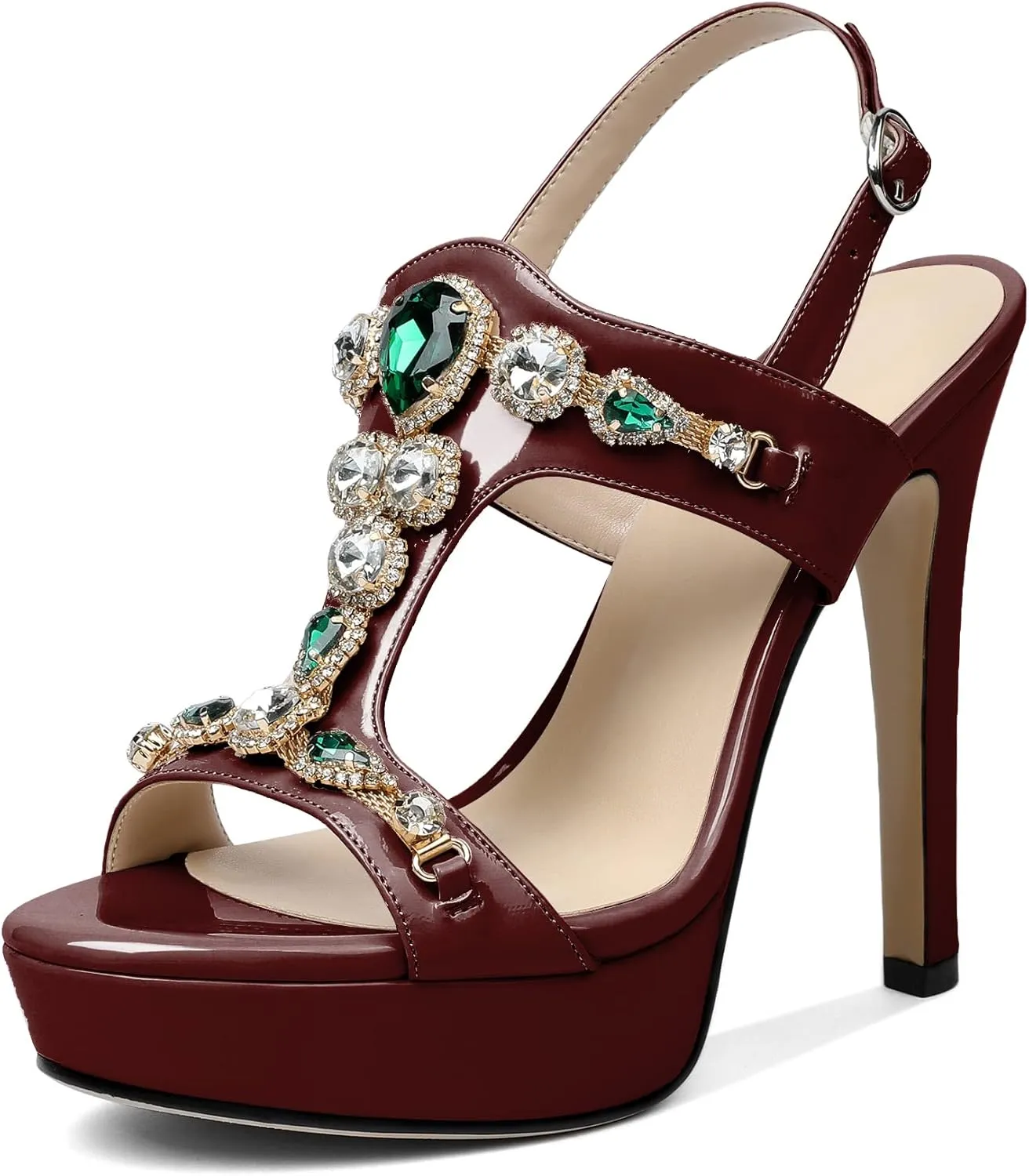 Zamikoo Heeled Sandals for women Platform Rhinestone High Heel Open Toe Stiletto Slingback Sandals Ankle Strap Dress Shoes for Wedding Party Event Evening