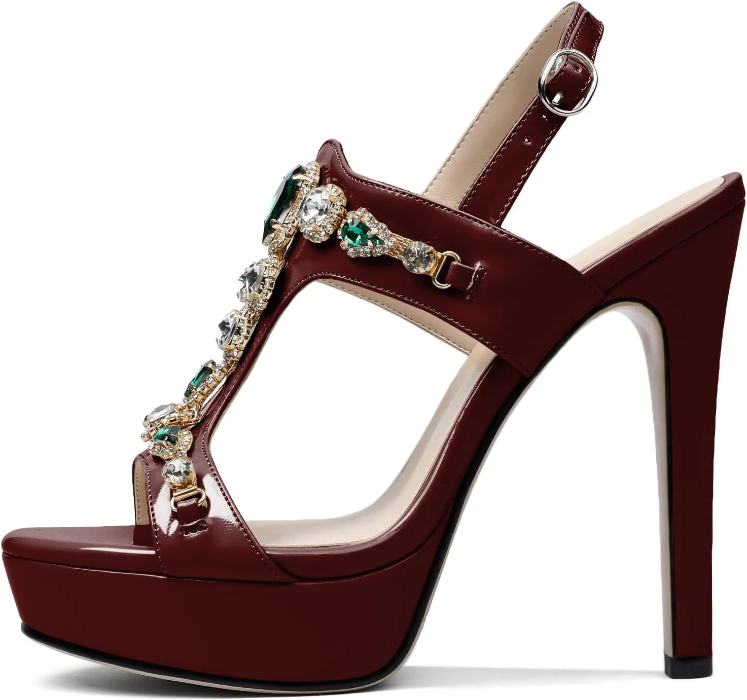 Zamikoo Heeled Sandals for women Platform Rhinestone High Heel Open Toe Stiletto Slingback Sandals Ankle Strap Dress Shoes for Wedding Party Event Evening