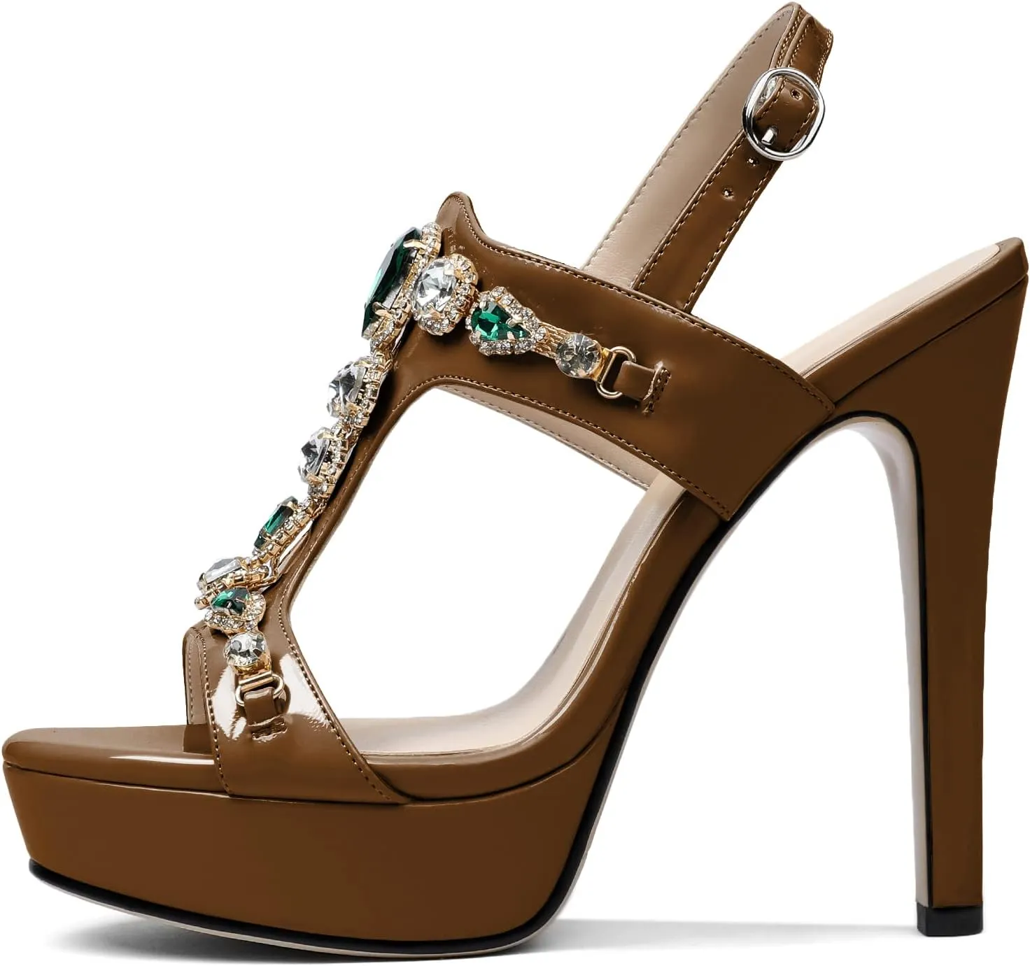 Zamikoo Heeled Sandals for women Platform Rhinestone High Heel Open Toe Stiletto Slingback Sandals Ankle Strap Dress Shoes for Wedding Party Event Evening