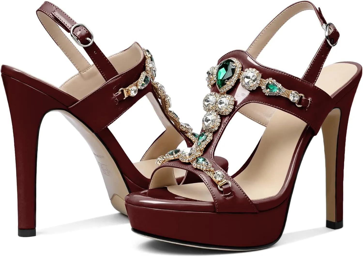 Zamikoo Heeled Sandals for women Platform Rhinestone High Heel Open Toe Stiletto Slingback Sandals Ankle Strap Dress Shoes for Wedding Party Event Evening