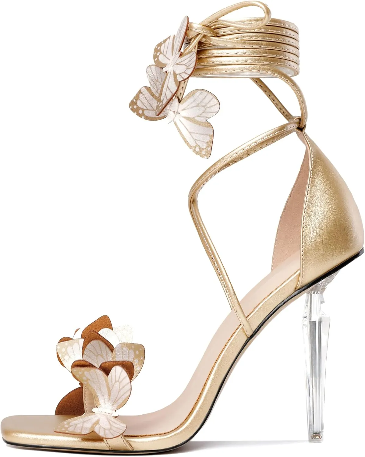 Zamikoo High Heeled Sandals for Women, Ankle Strap Open Toe High Heel Butterfly Heels, Strappy Lace Up Square Toe Stiletto Clear Heels 4 Inches