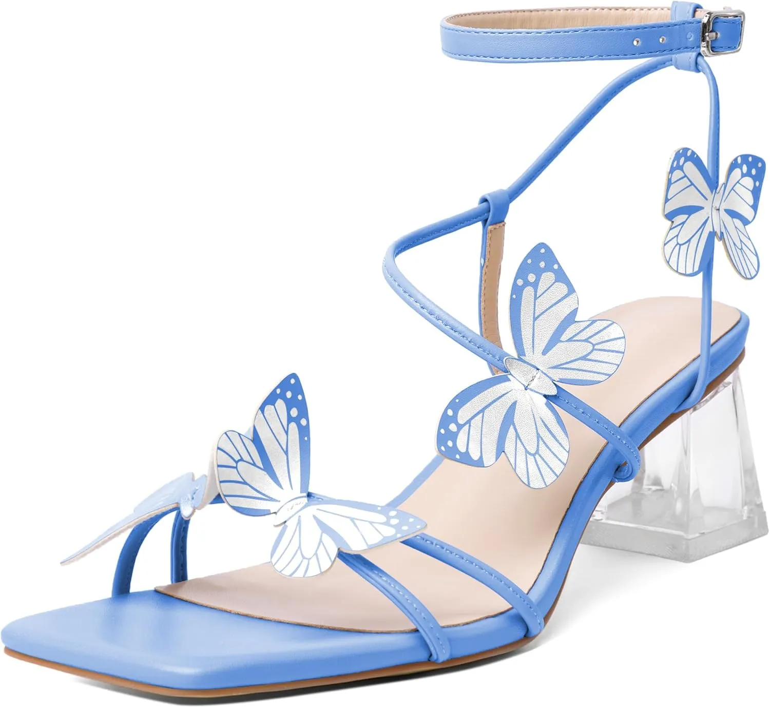 Zamikoo Women's Heeled Sandals Square Open Toe Ankle Strap Block Heels Strappy Clear Heels Chunky Low Heels