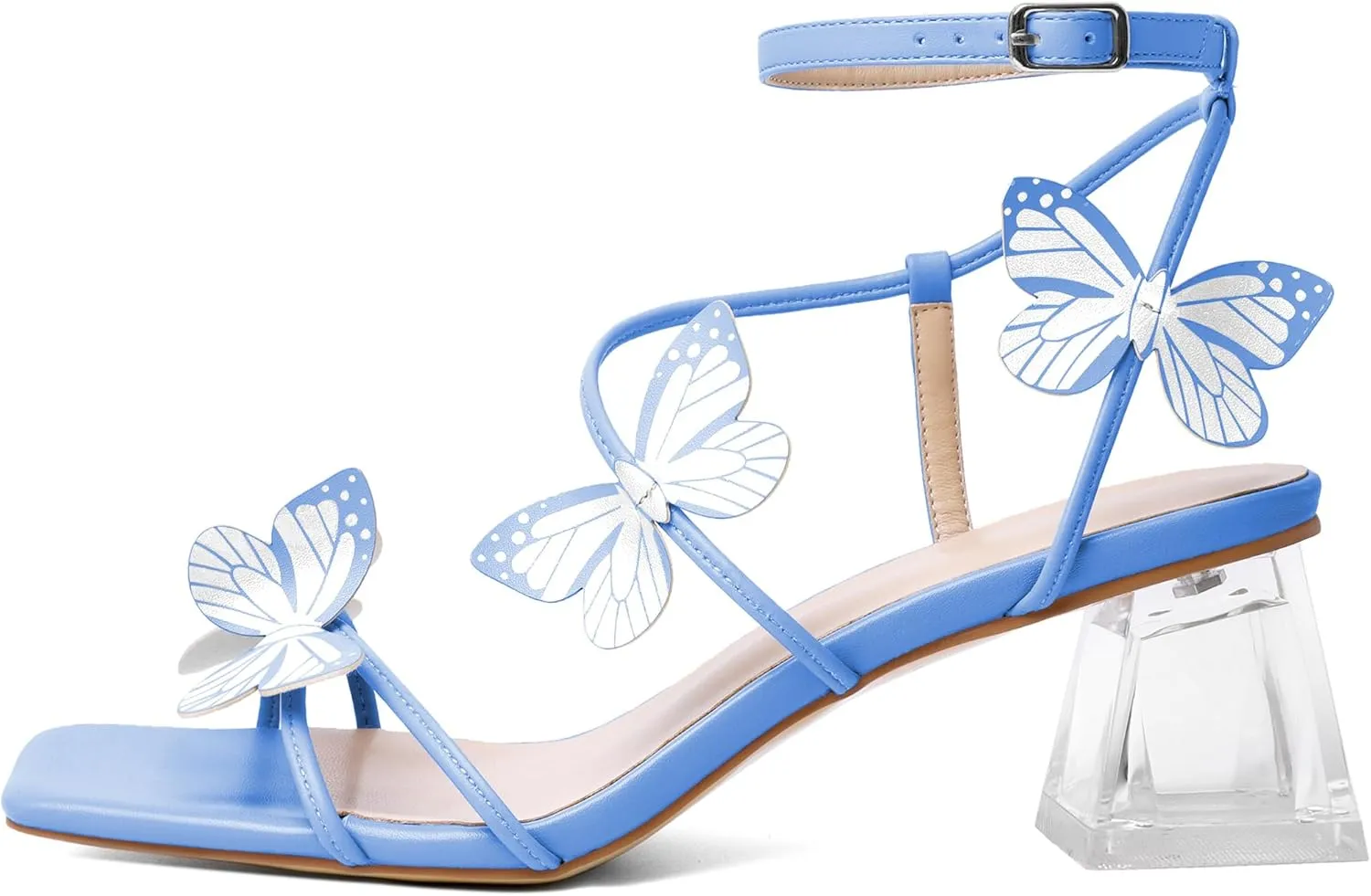 Zamikoo Women's Heeled Sandals Square Open Toe Ankle Strap Block Heels Strappy Clear Heels Chunky Low Heels