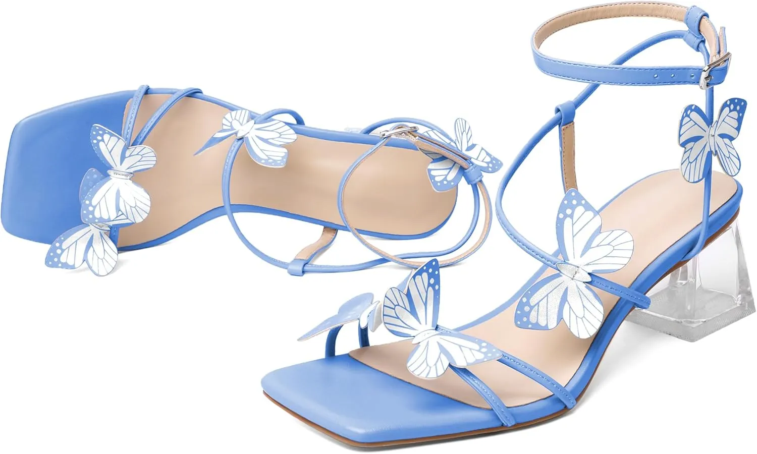 Zamikoo Women's Heeled Sandals Square Open Toe Ankle Strap Block Heels Strappy Clear Heels Chunky Low Heels
