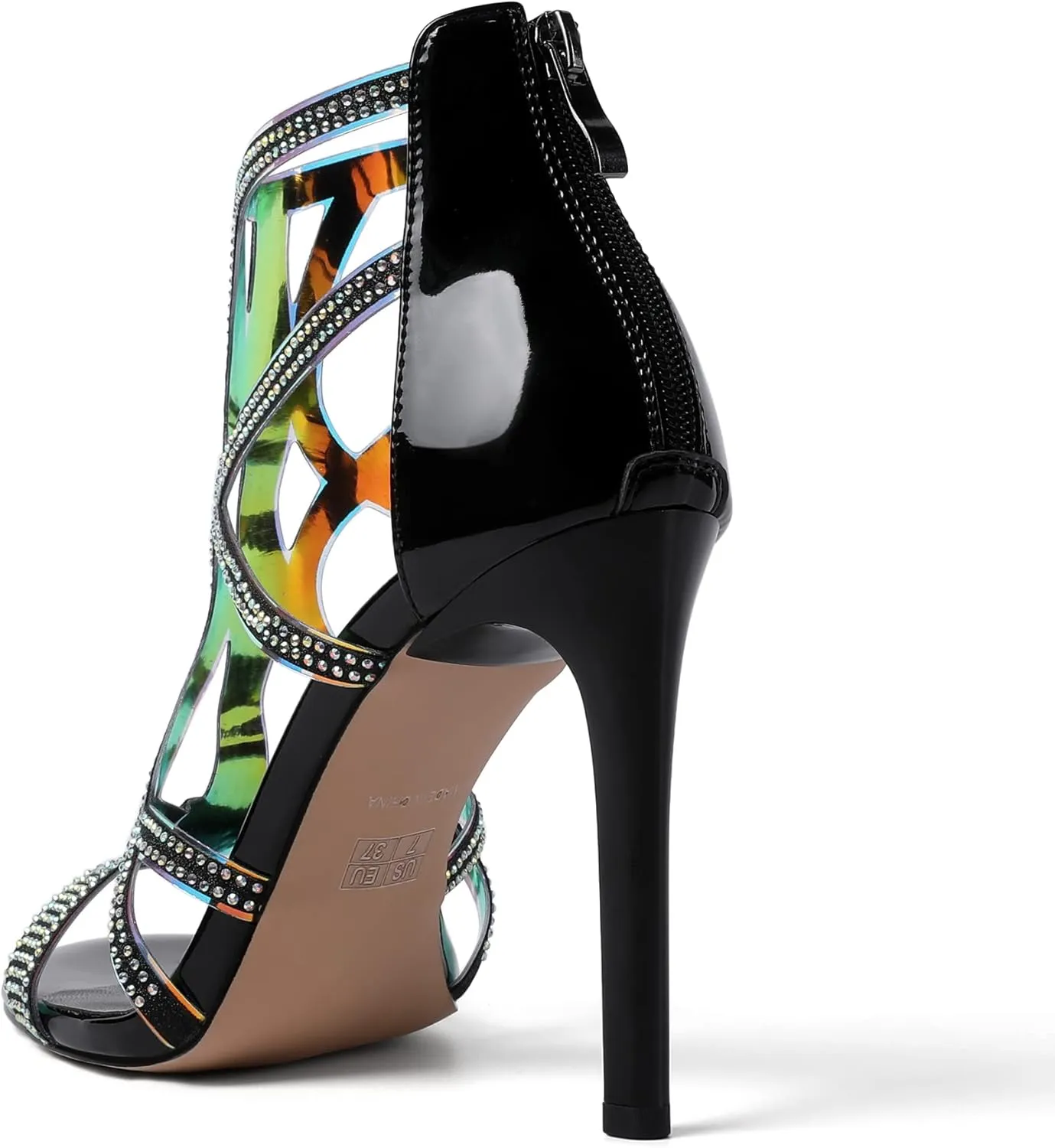 Zamikoo Women's High Heel Sandals, Open Toe Woman Sandals Rhinestone, Cutout Strappy Gladiator Heels, Sparkly Stiletto Heels Pumps Shoes for Dress Party Evening 4 Inch