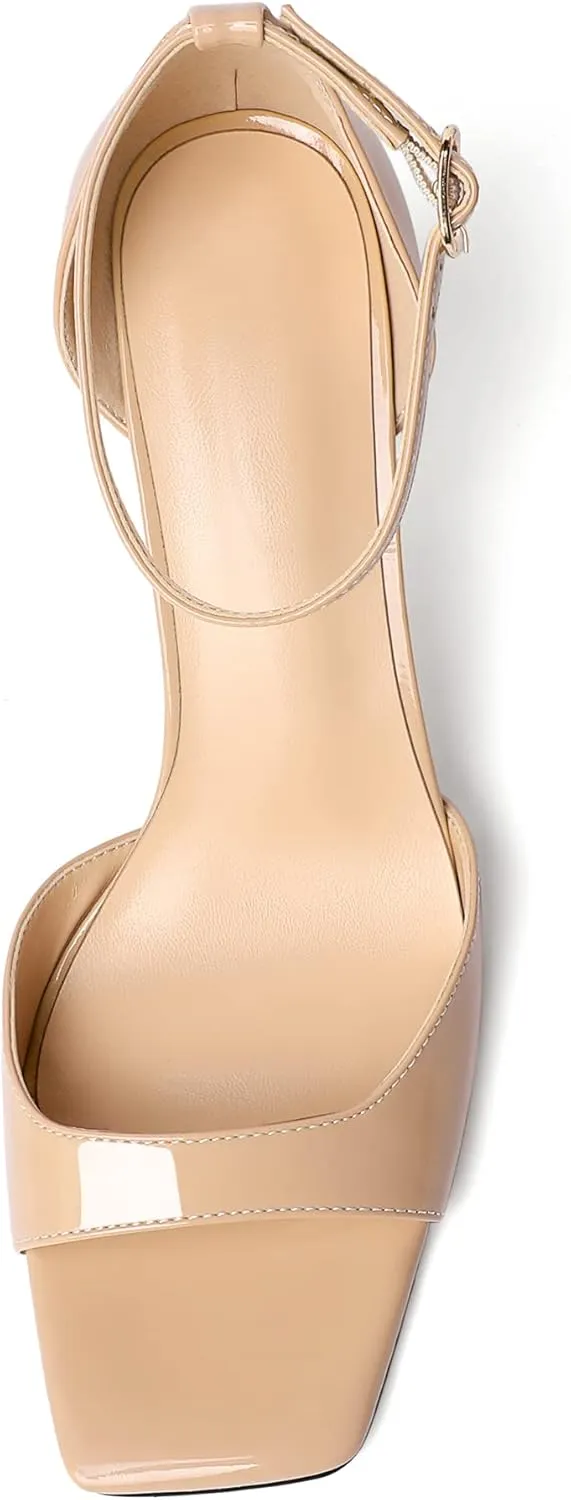 Zamikoo Women's High Heels, Open Toe Ankle Strap High Heeled Sandals, Square Toe Stiletto Heel Dress Pumps Shoes Office Wedding Work Evening 3.5 Inch