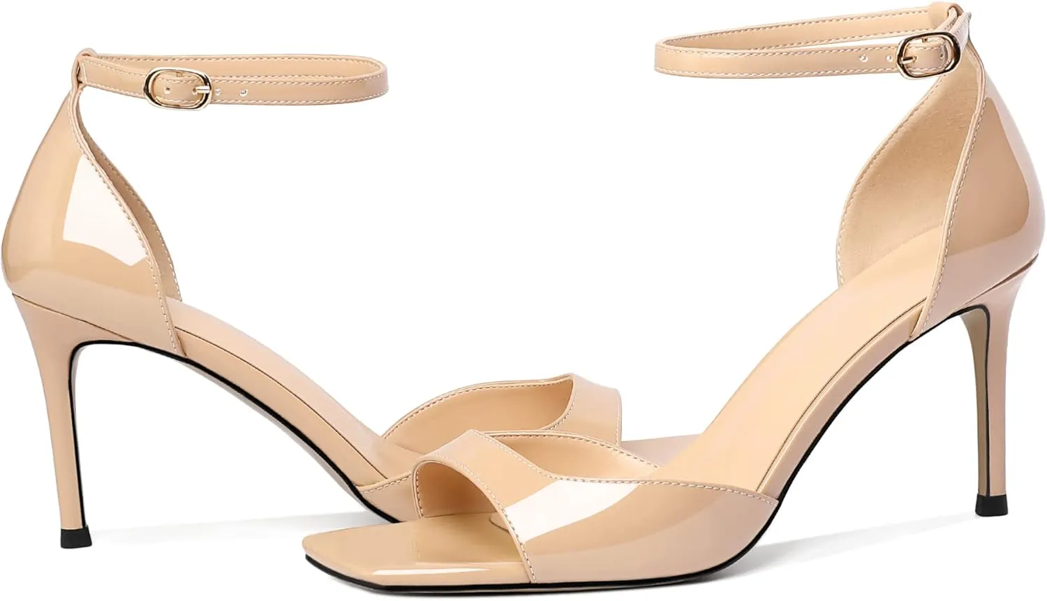 Zamikoo Women's High Heels, Open Toe Ankle Strap High Heeled Sandals, Square Toe Stiletto Heel Dress Pumps Shoes Office Wedding Work Evening 3.5 Inch