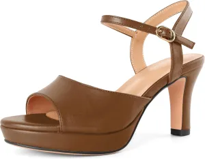 Zamikoo Womens Platform Heels Chunky High Heeled Sandals Open Round Toe Slingback Heels Ankle Strap Wedding Fashion Shoes 3.5 Inch