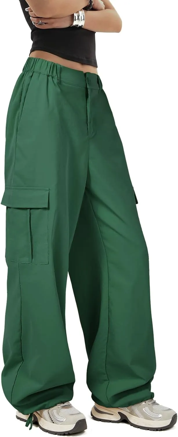 Zando Cargo Pants Women Y2K Baggy Cargo Pants Parachute Pants Trendy Stretchy High Waist Wide Leg Trousers with Pockets