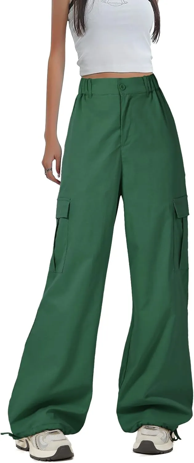 Zando Cargo Pants Women Y2K Baggy Cargo Pants Parachute Pants Trendy Stretchy High Waist Wide Leg Trousers with Pockets