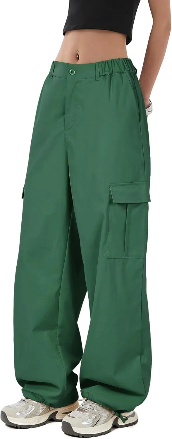 Zando Cargo Pants Women Y2K Baggy Cargo Pants Parachute Pants Trendy Stretchy High Waist Wide Leg Trousers with Pockets