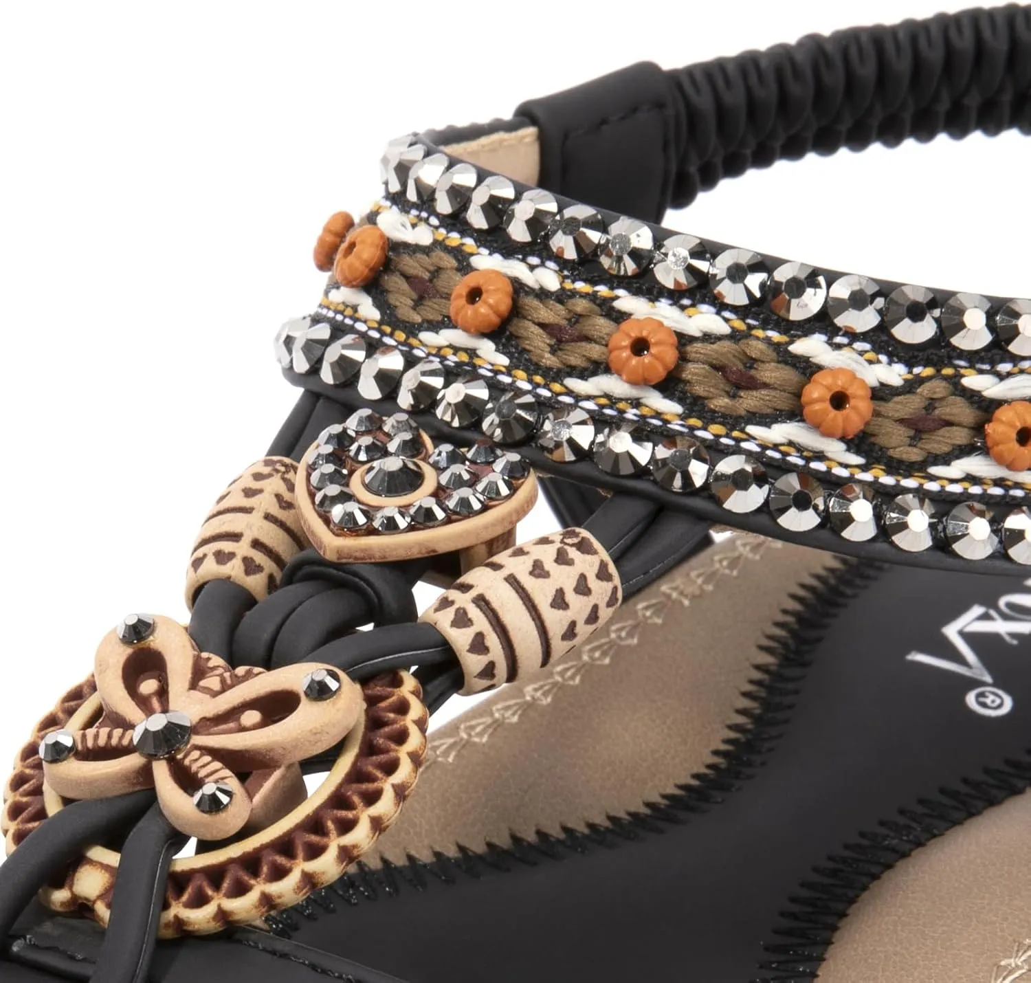Zelaprox Women's Sandals Jeweled Crystal Summer Comfortable Slip-on Flat Sandals Open Toe Ankle Elastic Strap Beach Shoes Sandals Flops Dressy Sandals