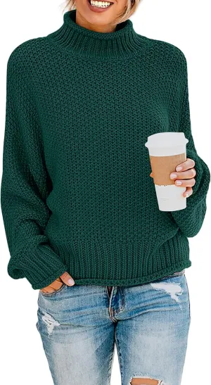 ZESICA Women's Turtleneck Batwing Sleeve Loose Oversized Chunky Knitted Pullover Sweater Jumper Tops