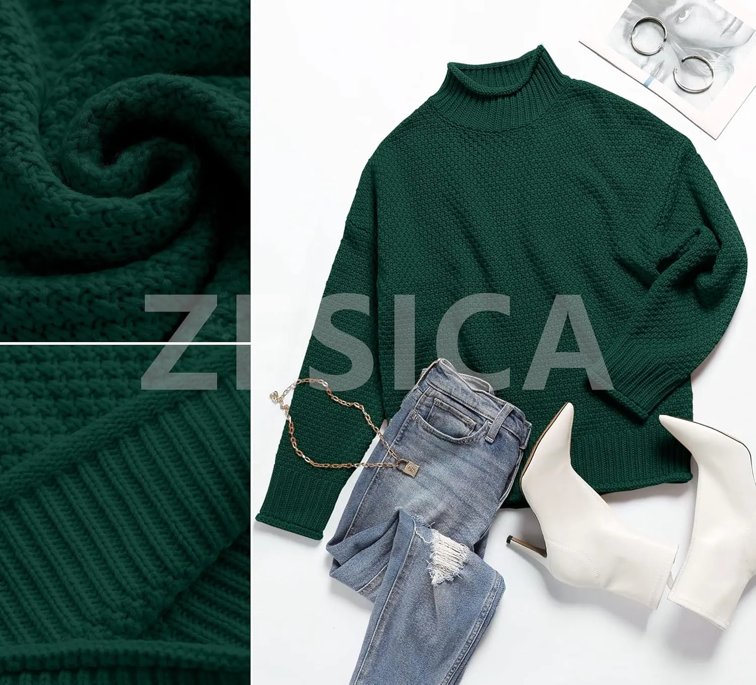 ZESICA Women's Turtleneck Batwing Sleeve Loose Oversized Chunky Knitted Pullover Sweater Jumper Tops