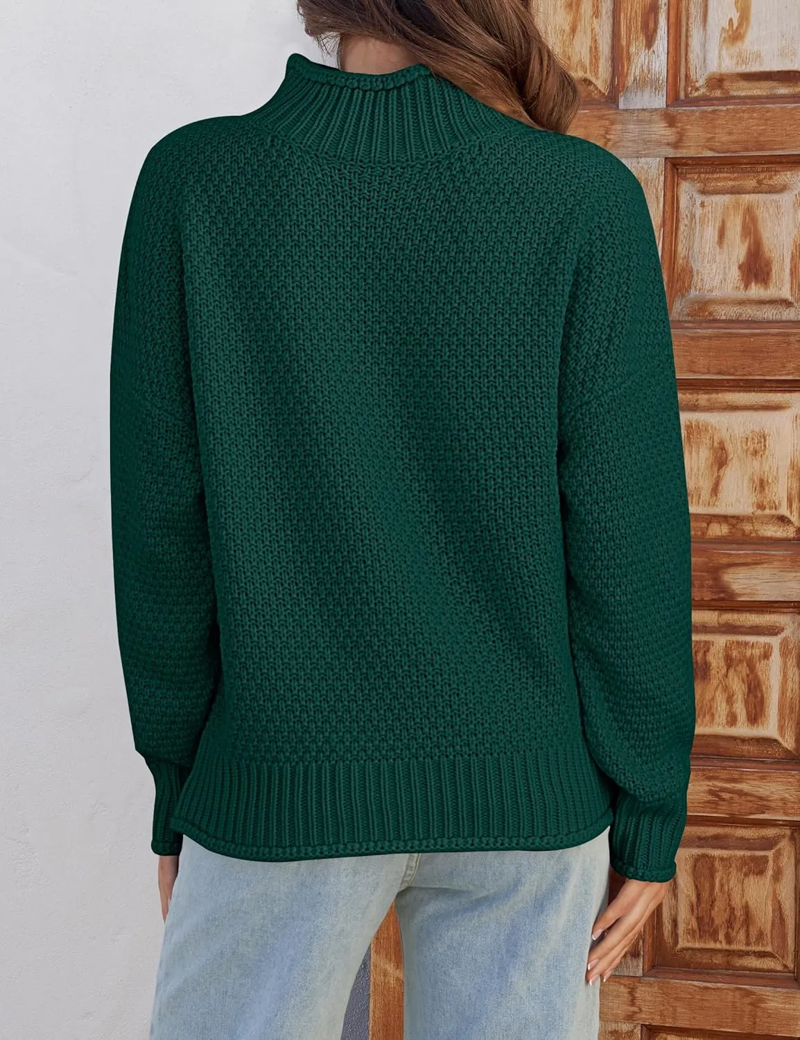 ZESICA Women's Turtleneck Batwing Sleeve Loose Oversized Chunky Knitted Pullover Sweater Jumper Tops