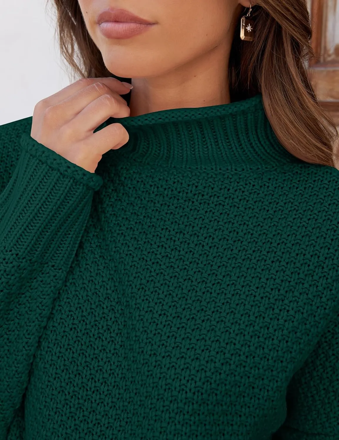 ZESICA Women's Turtleneck Batwing Sleeve Loose Oversized Chunky Knitted Pullover Sweater Jumper Tops