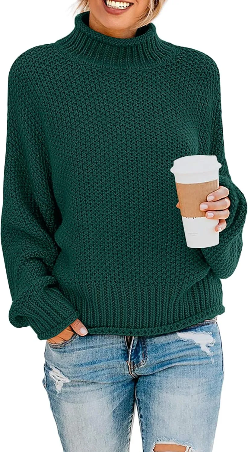 ZESICA Women's Turtleneck Batwing Sleeve Loose Oversized Chunky Knitted Pullover Sweater Jumper Tops