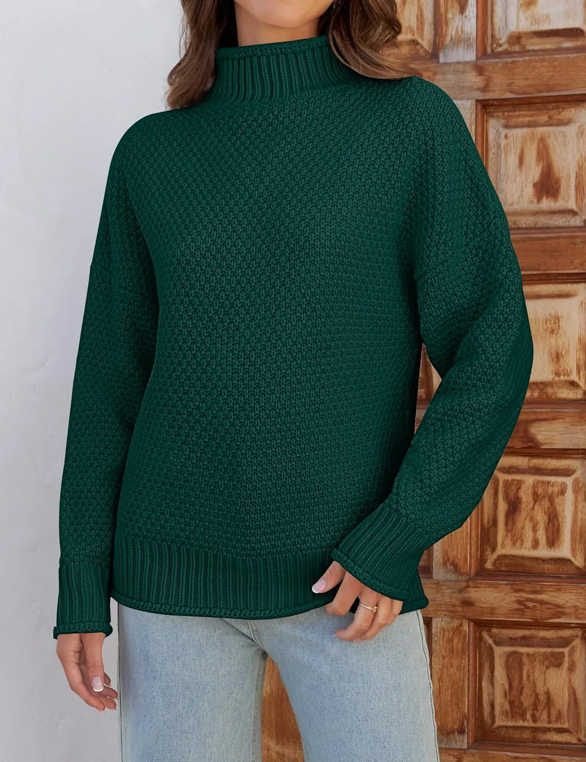 ZESICA Women's Turtleneck Batwing Sleeve Loose Oversized Chunky Knitted Pullover Sweater Jumper Tops