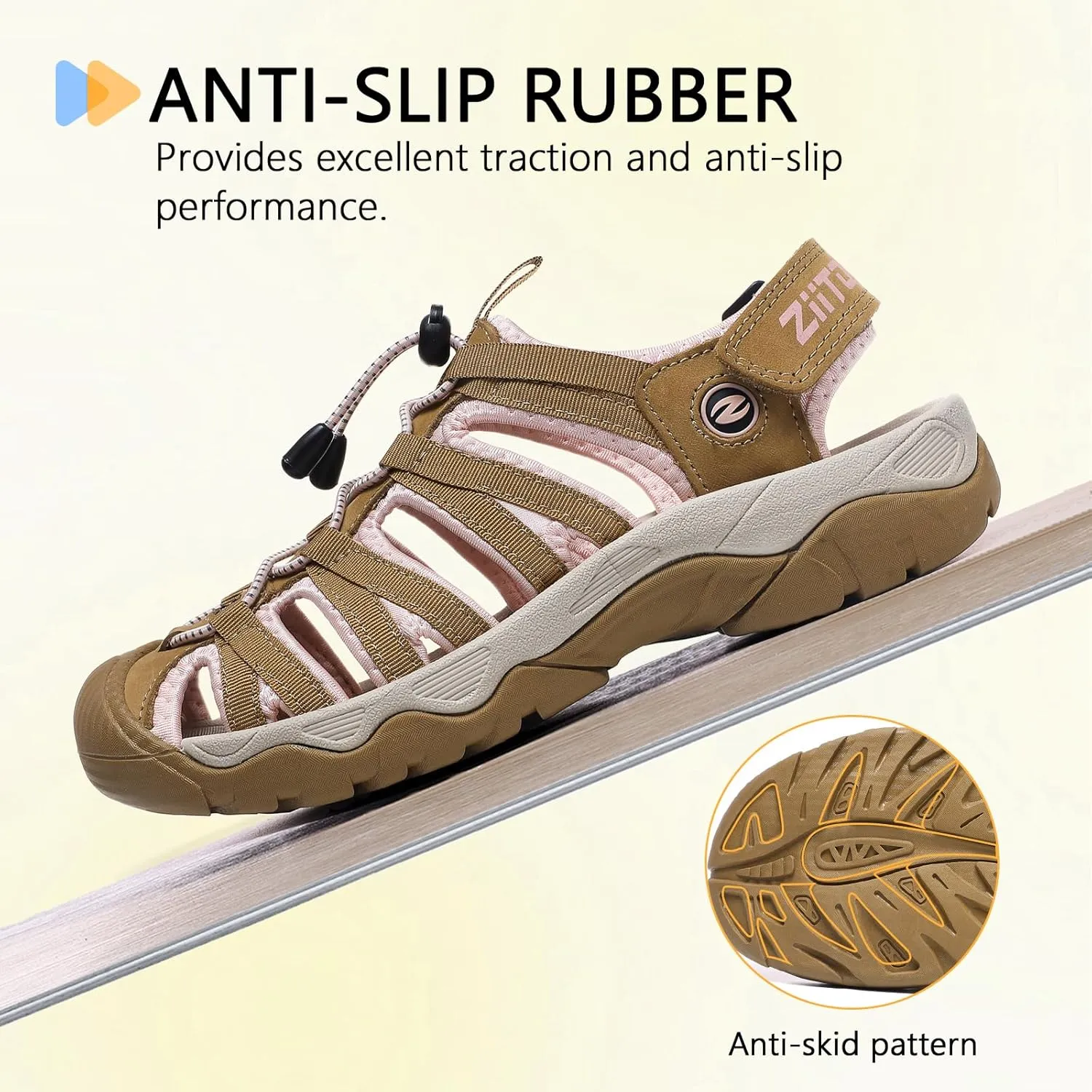 ziitop Womens Hiking Sandals Closed Toe Summer Outdoor Adventurous Beach Sandals Lace Adjustable Double Buckle Water Shoes