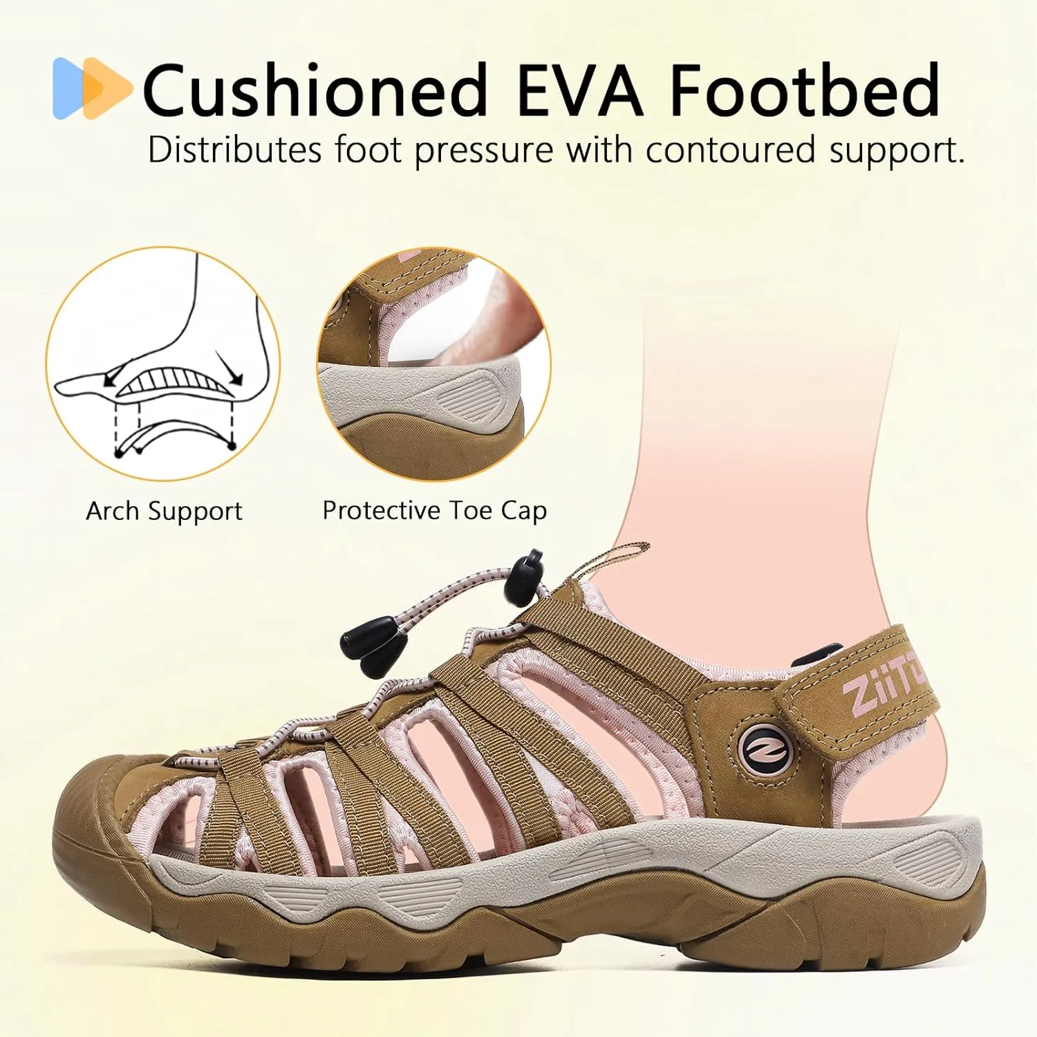 ziitop Womens Hiking Sandals Closed Toe Summer Outdoor Adventurous Beach Sandals Lace Adjustable Double Buckle Water Shoes