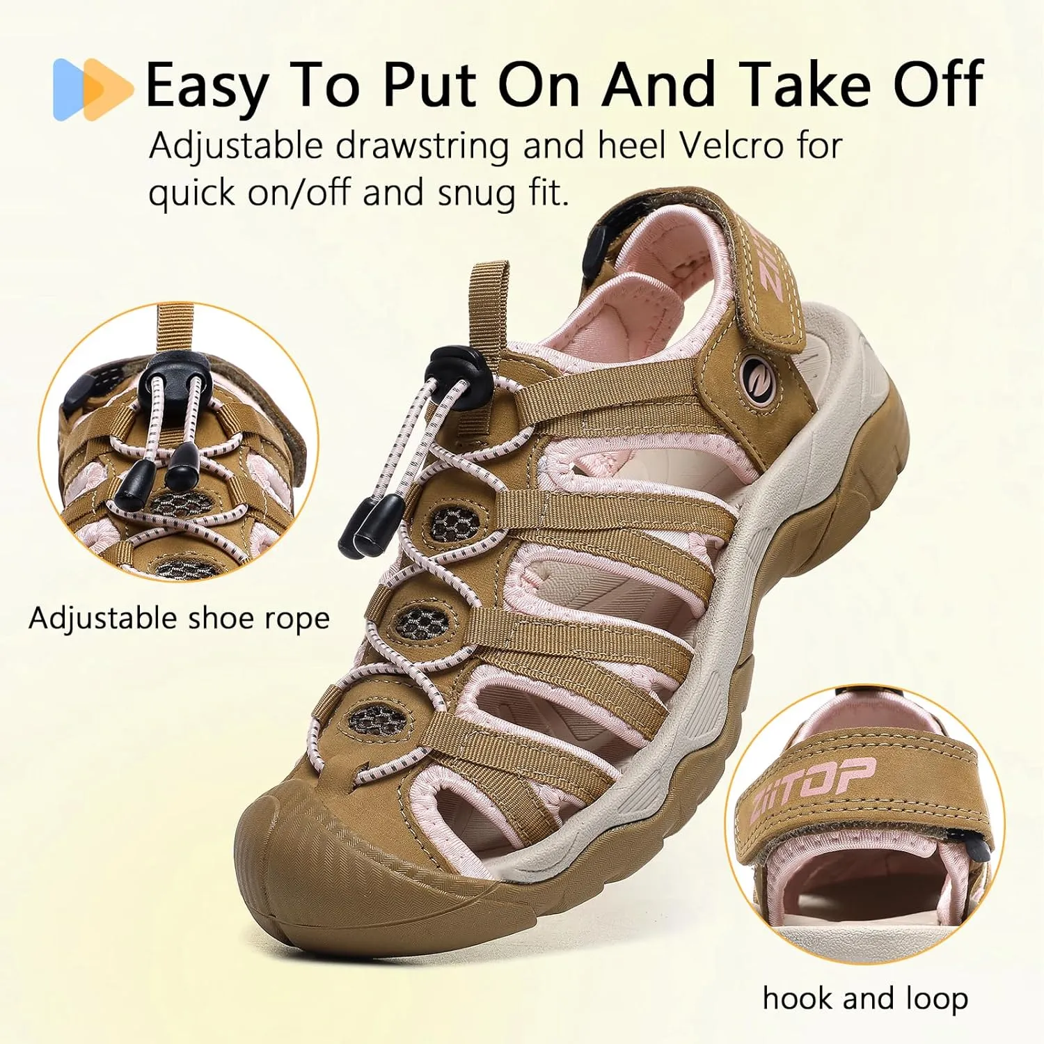 ziitop Womens Hiking Sandals Closed Toe Summer Outdoor Adventurous Beach Sandals Lace Adjustable Double Buckle Water Shoes