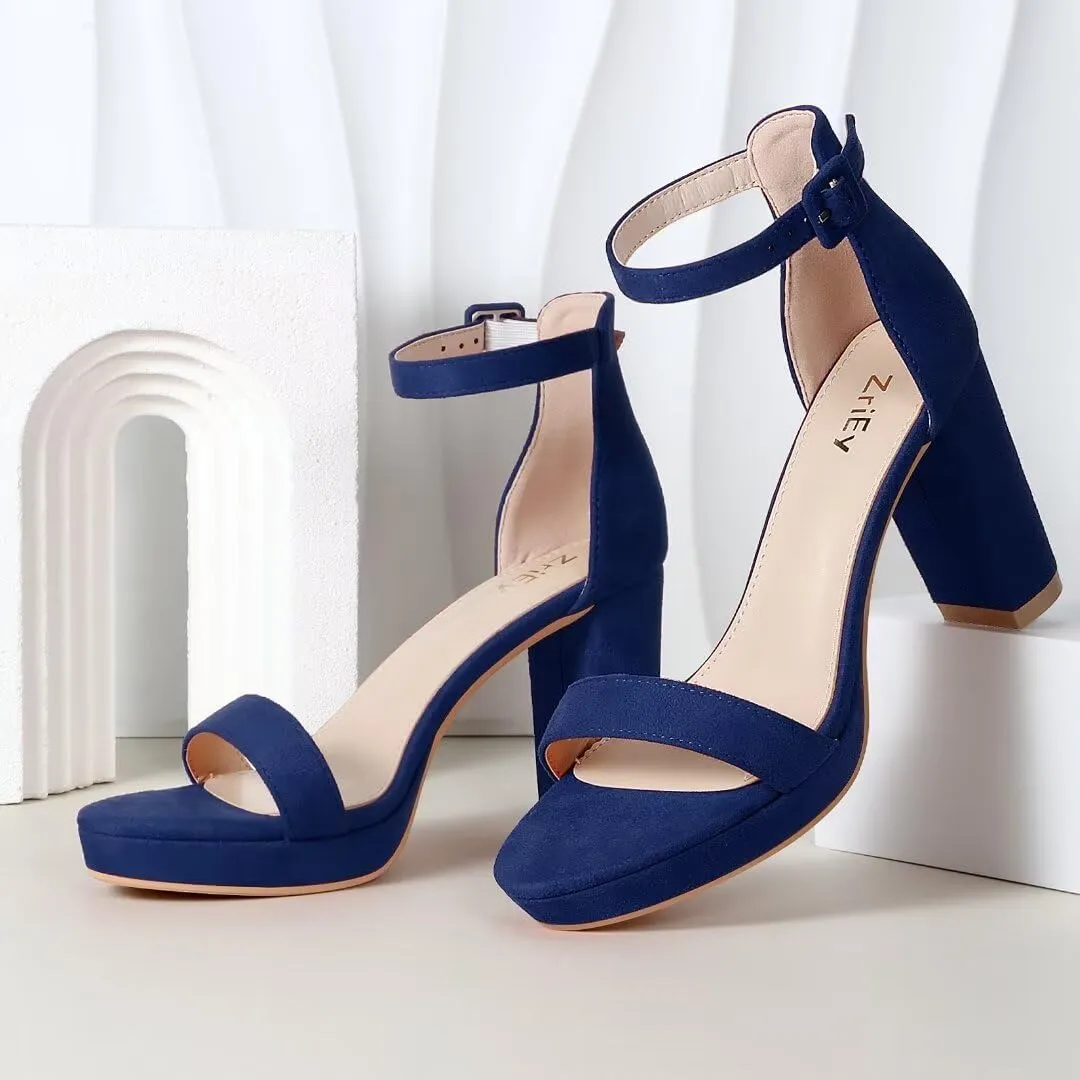ZriEy 4-Inch Platform High Heels for Women Block Chunky Heeled Sandals Open Toe Ankle Strap Heels Wedding Party Evening Prom Dress Pump Sandals Shoes