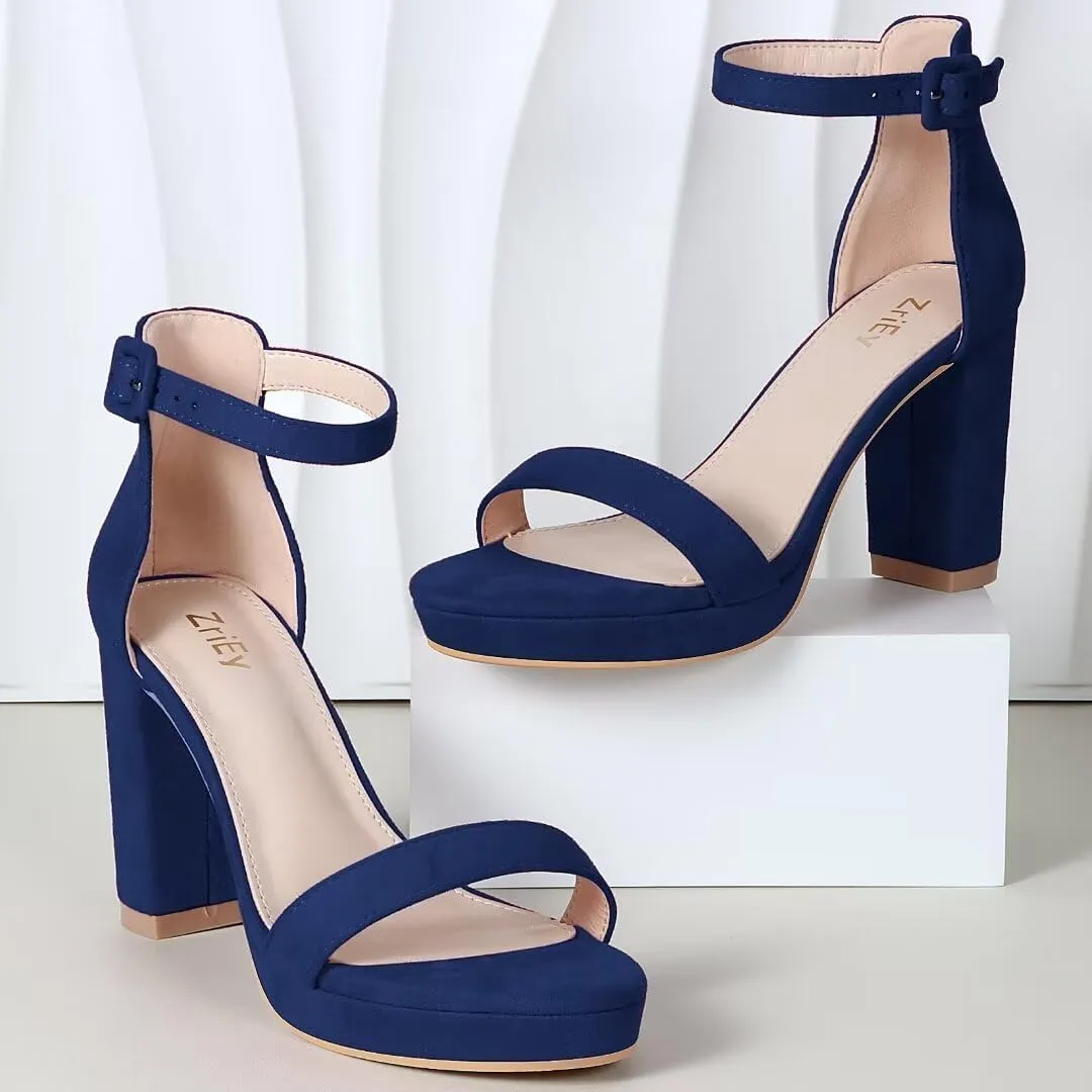 ZriEy 4-Inch Platform High Heels for Women Block Chunky Heeled Sandals Open Toe Ankle Strap Heels Wedding Party Evening Prom Dress Pump Sandals Shoes