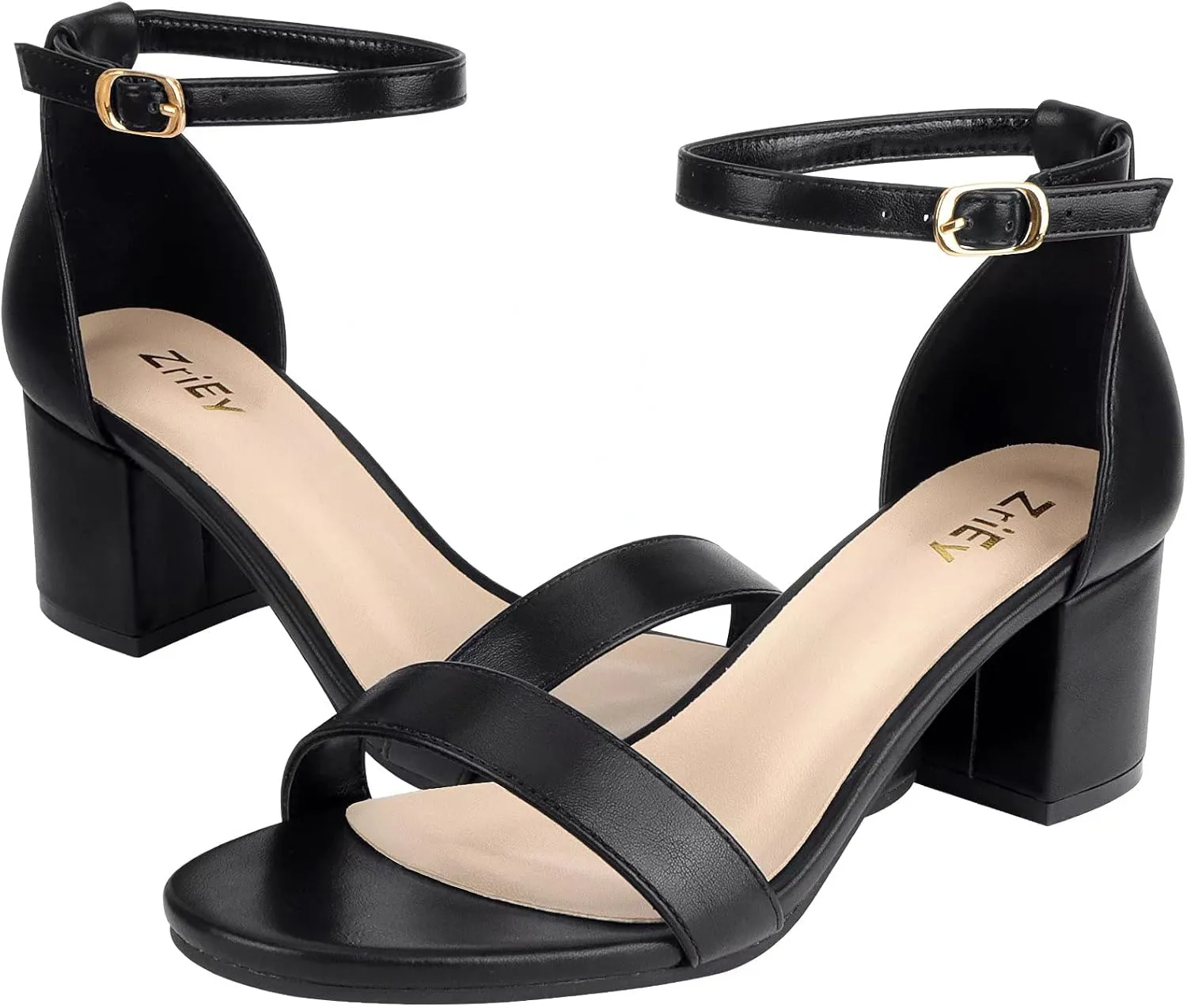 ZriEy Chunky Heels for Women Strappy Platform Sandals Open Toe Heeled Sandals Ankle Strap Adjustable Buckle Lucite Chunky High Heel Shoes