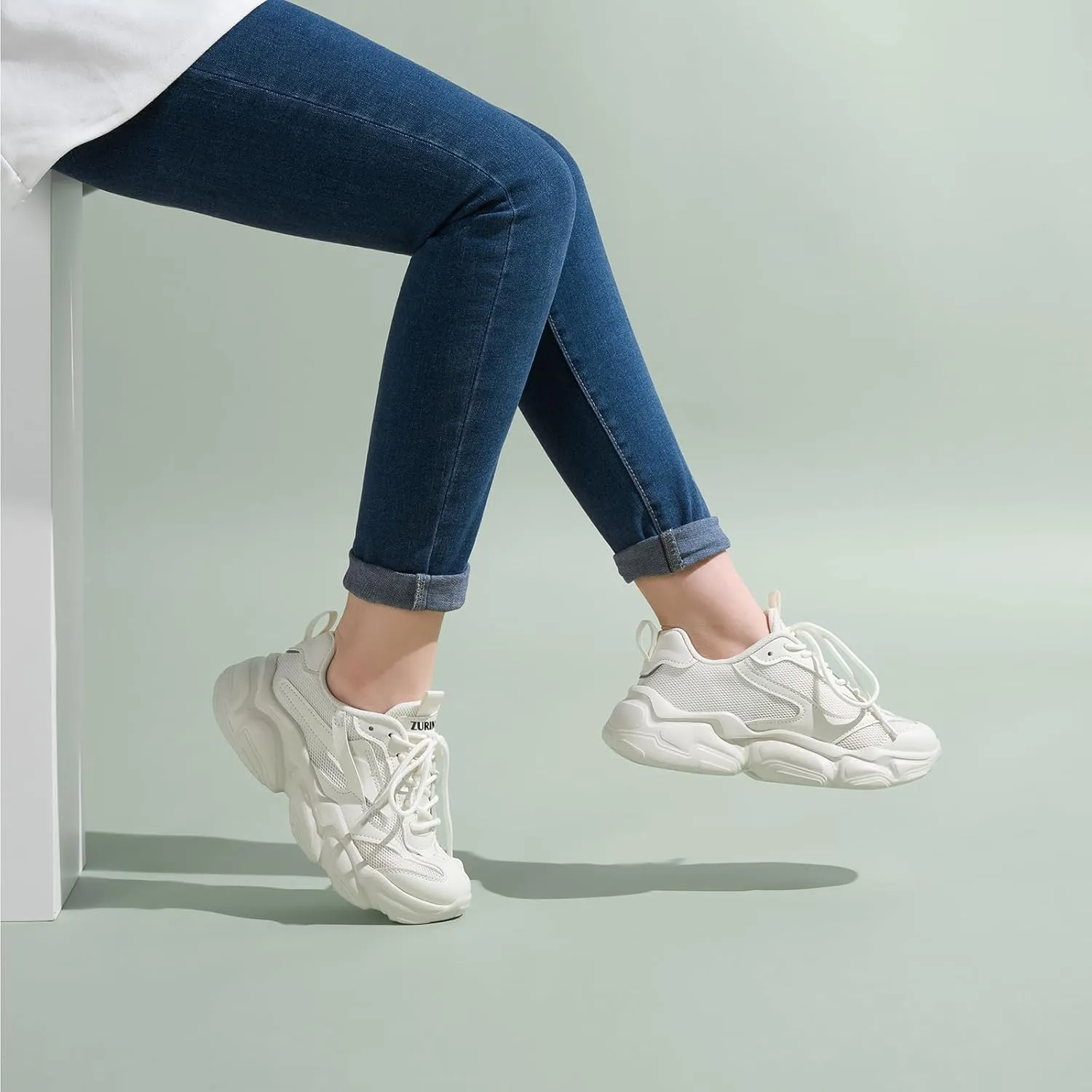 ZURIN Womens Chunky Platform Sneakers-Lightweight Breathable Dad Shoes,Casual Lace-Up Walking Sneakers,Comfortable Fashion Tennis Shoes