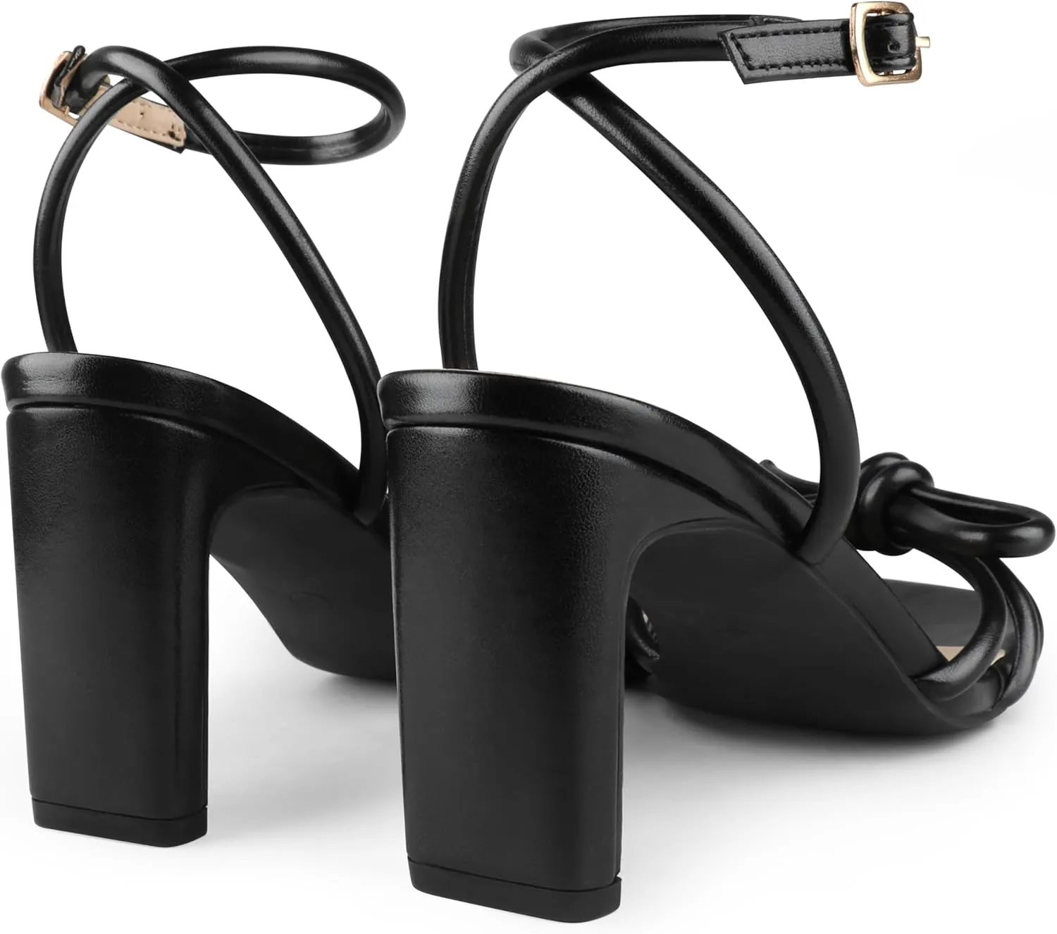 Zzheels Women's Square Toe Sandals Bowknot Chunky High Heels Strappy Bow Heels Dress Party Shoes